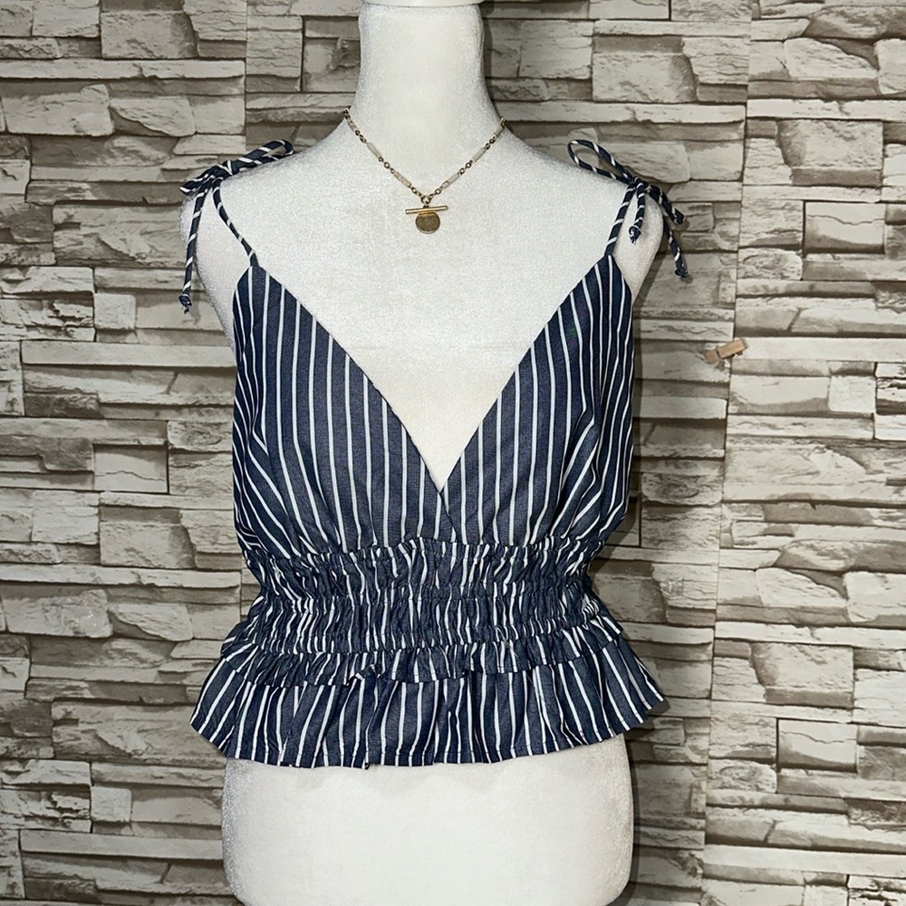 Sim & Sam Peplum Halter Top Women Medium Stripe Ruffles
